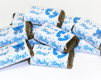 60 Blue Its a Boy Baby Shower Miniatures Candy Bar Wrapper, Baby Shower Miniatures Candy Bar Stickers (candy not included)