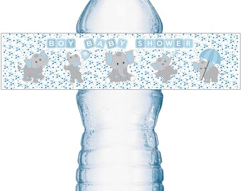 20 Blue Baby Elephant Water Bottle Labels For Baby Shower Waterproof Water Bottle Wrapper Its a Boy Water Bottle Stickers Labels Decorations