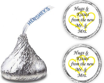 324 Hugs and Kisses from the new Mr & Mrs Interlocking Yellow Hearts Wedding Favors Stickers Labels For Bridal Shower CANDY NOT INCLUDED