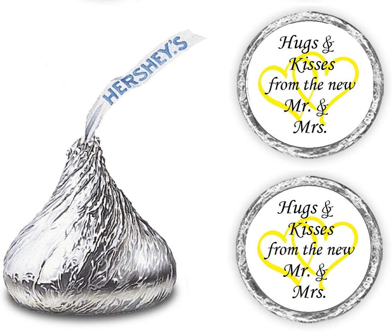 324 Hugs and Kisses from the new Mr /& Mrs Interlocking Orange Hearts Wedding Favors Stickers Labels For Bridal Shower CANDY NOT INCLUDED