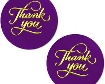 40 Thank You Stickers, 2 Inch Big Round Glossy Labels  (Purple)