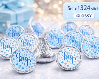 Its a Boy Blue Baby Shower Kisses Labels Set of 324 Baby Shower Boy Baby Sprinkle Party Stickers blue baby shower Favors (CANDY NOT INCLUDED