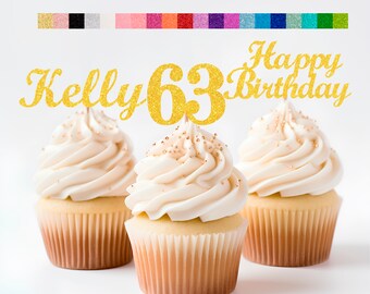63rd Birthday Decorations Personalized Birthday Cupcake Toppers Custom Age, Name & Happy Birthday Sign - Party Decorations for Kids Adults