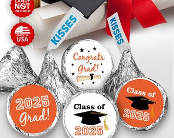 Class of 2025 Graduation Party Favors  (SET of 216 Stickers )  (candy not included) ORANGE Graduation