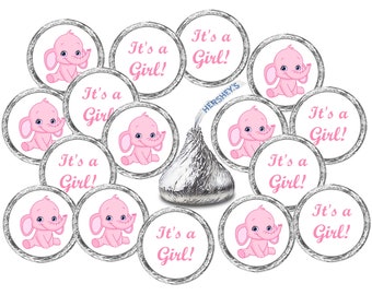 324 Pink Elephant Theme Baby Shower Party Favors Stickers Labels Its a Girl(candy not included)