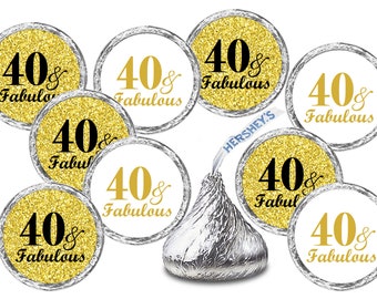 Any Age 40 and Fabulous Birthday Kisses Stickers (Set of 216) Labels Stickers For  Kisses Party Favors Decor 40th Birthday Party