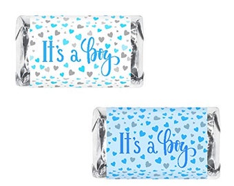 60 Its a Boy Blue Baby Shower Miniatures Candy Bar Wrapper, Baby Shower Miniatures Candy Bar Stickers (CANDY NOT INCLUDED)