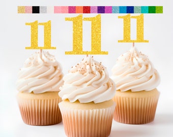11th Birthday Cupcake Toppers | Glitter Number 11 Decorations | 11th Party Decor | Age 11 Milestone | Party Favors Birthday Party Supplies