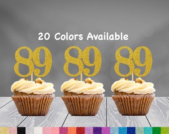 89th Birthday Cupcake Toppers | Glitter Number 89 Decorations | 89th Party Decor | Age 89 Milestone | Party Favors Birthday Party Supplies
