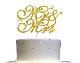 Mr & Mrs Cake Topper  Wedding Cake Topper  Glitter Mr and Mrs Cake Topper for Wedding Party Decorations (Double Sided Glitter)