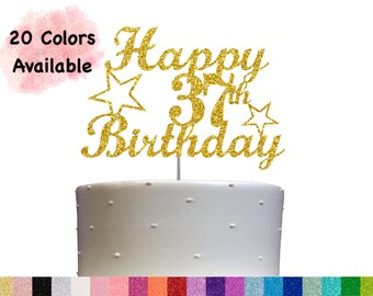37th Birthday Cake Topper | Glitter Party Decoration | Happy Birthday Decor | Number 37 Milestone Celebration Elegant Topper for All Ages