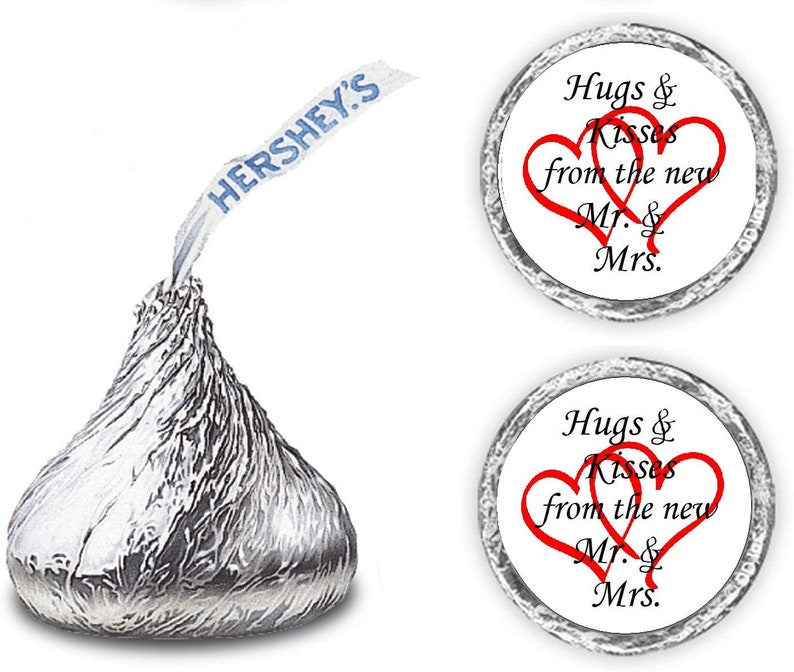 324 Hugs and Kisses from the new Mr /& Mrs Interlocking Orange Hearts Wedding Favors Stickers Labels For Bridal Shower CANDY NOT INCLUDED