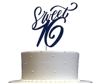 Sweet 16 Cake Topper Sixteenth Birthday Party Decoration ( Double Sided Glitter) 16th Birthday Cake Topper Sweet 16 Cake Topper