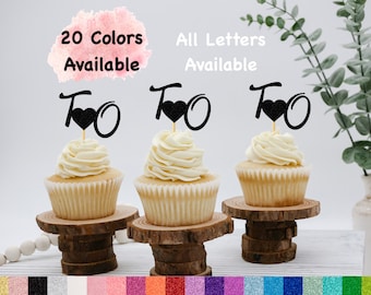 Personalized Initials Cupcake Toppers with Heart  Monogram Letter Cupcake Toppers For Wedding  Bridal Shower Bachelorette  Engagement party