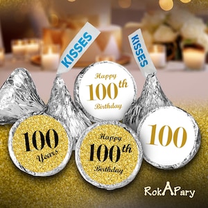 100th Birthday Party Labels Set of 324 Self-Adhesive Glossy Stickers Party Favors Candy Bags (CANDY NOT INCLUDED) Perfect for Kisses Bottoms