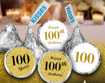 100th Birthday Party Labels Set of 324 Self-Adhesive Glossy Stickers Party Favors Candy Bags (CANDY NOT INCLUDED) Perfect for Kisses Bottoms