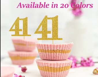 41st Birthday Cupcake Toppers | Glitter Number41 Decorations | 41st Party Decor | Age 41 Milestone | Party Favors Birthday Party Supplies