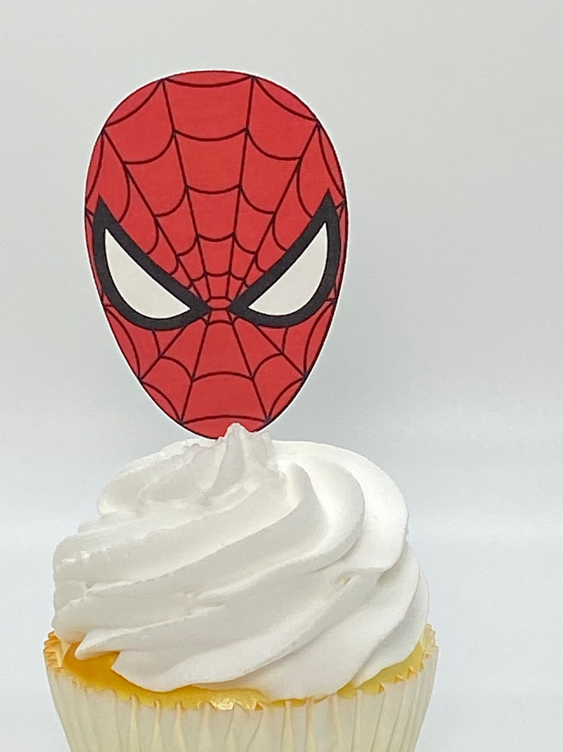 Spiderman Cupcake Toppers Set of 12 Spiderman Birthday Party Etsy