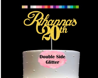 20th Birthday Cake Topper | Age 20 Number 20 | Personalized Name and Age | Glitter Party Decoration | Custom Cake Topper | Table Centerpiece