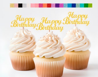 Happy Birthday Cupcake Toppers   20 COLORS AVAILABLE Birthday Decorations Party Favors for all Ages