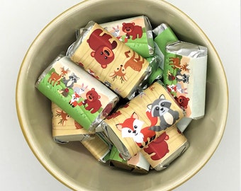 60 Forest Animals Miniature Candy Bar Wrapper Woodland Creatures Mini Candy Bar Stickers for Baby Shower Birthday Party (CANDY NOT INCLUDED)