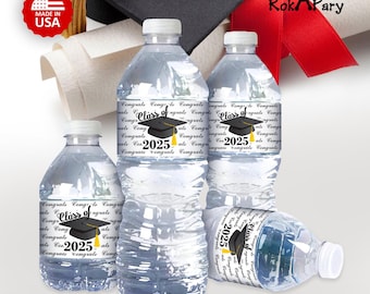 Class of 2025 Water bottle Labels | Set of 25 | Glossy and Waterproof Graduation Decor | Graduation Party Favors