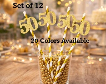 50th Birthday Decorations Party Straws with Number Any Age (SET OF 12) 50th Birthday Party Anniversary Tableware Decor Party Favors Supplies