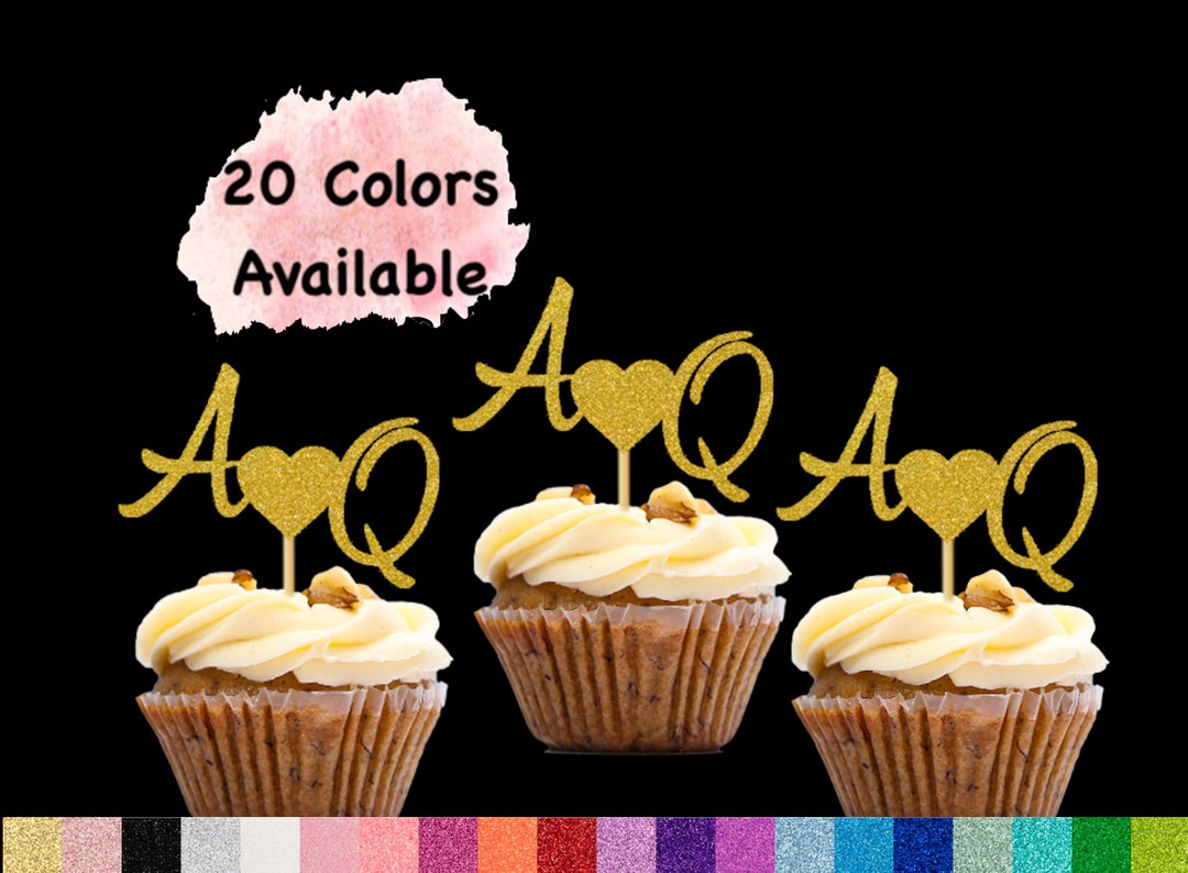 Personalized Initials Cupcake Toppers With Heart , Monogram Letter