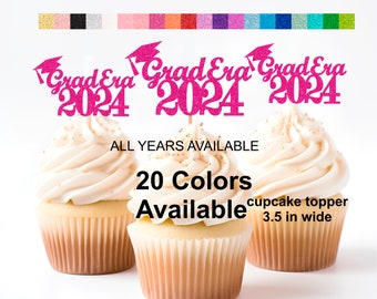 class of 2025  Grad Era Graduation Cupcake Toppers with Cap Design and Graduation Year