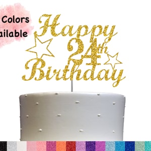 24th Birthday Cake Topper | Glitter Party Decoration | Happy Birthday Decor | Number 24 Milestone Celebration Elegant Topper for All Ages