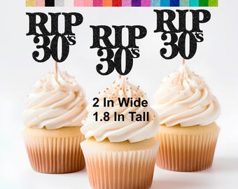 RIP 30s Cupcake Toppers – Over the Hill 40th Birthday Decorations – RIP to My Youth Party Decor  Glitter Cupcake Picks (20 Colors Available)