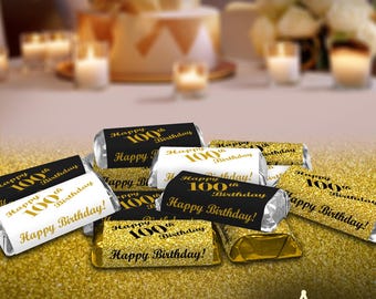 100th Birthday Party Favors | Set of 60 Glossy Stickers | labels for Miniature Candy Bar Wrapper | Age 100 | Number 100 | CANDY NOT INCLUDED