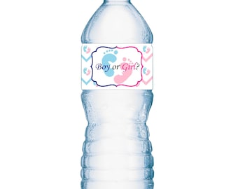 20 Gender Reveal  Footprints Baby Shower Party Water Bottle Labels; Waterproof Water Bottle Wrappers; pink or Blue  Water Bottle Labels