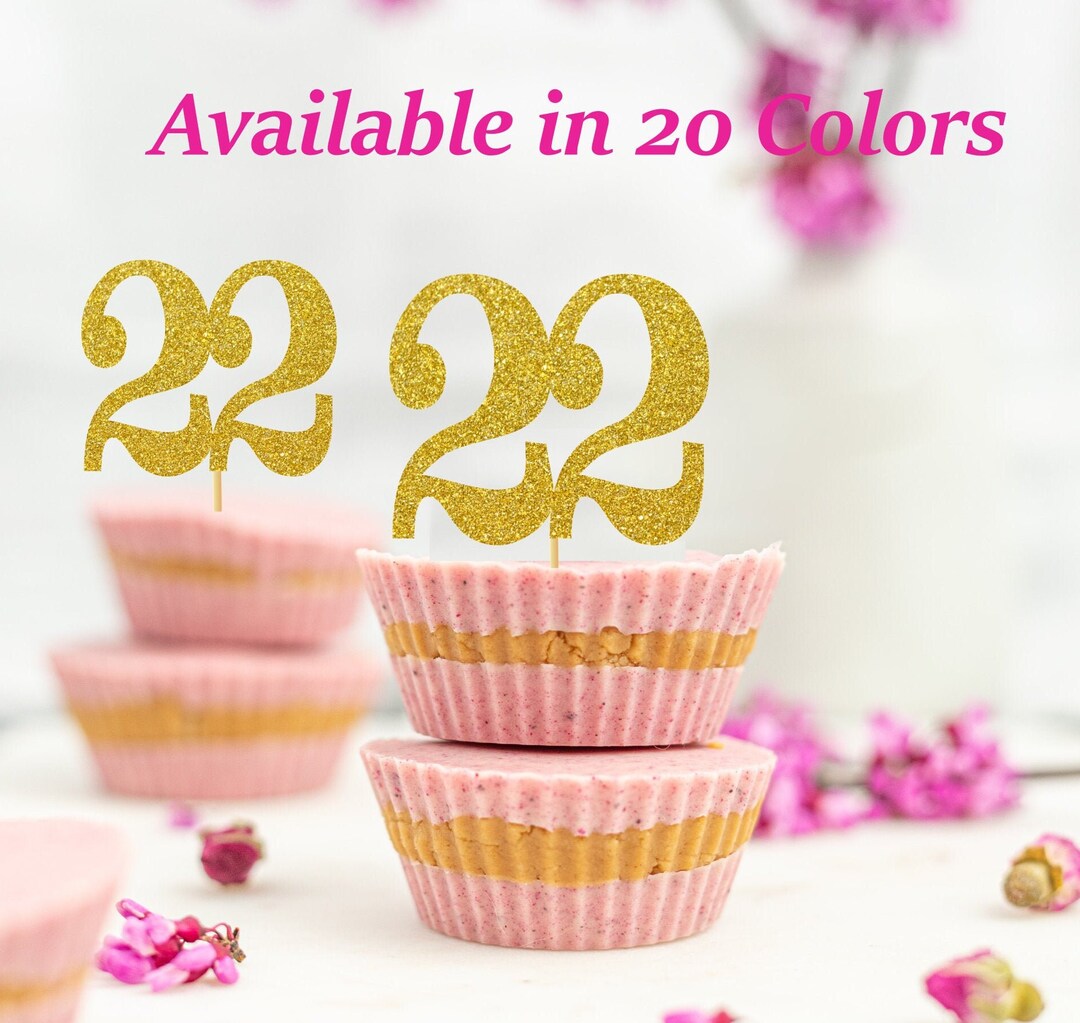 22nd Birthday Cupcake Toppers | Glitter Number 22 Decorations | 22nd ...