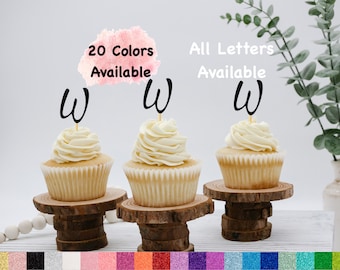 Initial W Cupcake Topper Monogram Letter Cupcake Toppers For Wedding , Bridal Shower, Bachelorette , Baby Shower , Engagement party