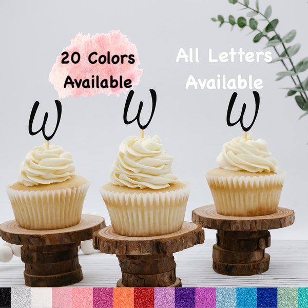 Initial W Cupcake Topper Monogram Letter Cupcake Toppers For Wedding , Bridal Shower, Bachelorette , Baby Shower , Engagement party