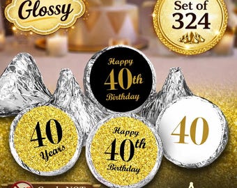 40th Birthday Party Labels Set of 324 Self-Adhesive Glossy Stickers Party Favors Candy Bags (CANDY NOT INCLUDED) Perfect for Kisses Bottoms