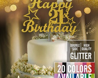 21st Birthday Cake Topper | Glitter Party Decoration | Happy Birthday Decor | Number 21 Milestone Celebration Elegant Topper for All Ages
