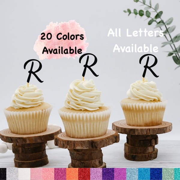 Initial R Cupcake Topper Monogram Letter Cupcake Toppers For Wedding , Bridal Shower, Bachelorette , Baby Shower , Engagement party