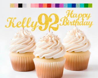 92nd Birthday Decorations Personalized Birthday Cupcake Toppers Custom Age, Name & Happy Birthday Sign - Party Decorations for Kids Adults