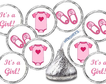 324 Pink Onesie Pin  Its a Girl Baby Shower Favor Stickers For Baby Shower Baby Shower Kisses Sticker  Baby Shower Label  Candy Not Included