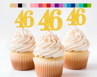 46th Birthday Cupcake Toppers | Glitter Number 46 Decorations | 46th Party Decor | Age 46 Milestone | Party Favors Birthday Party Supplies
