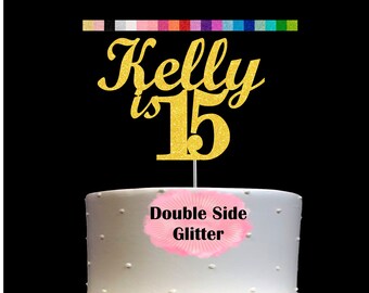 15th Birthday Cake Topper | Age 15 Number 15 | Personalized Name and Age | Glitter Party Decoration | Custom Cake Topper | Table Centerpiece