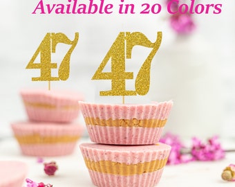 47th Birthday Cupcake Toppers | Glitter Number 47 Decorations | 47th Party Decor | Age 47 Milestone | Party Favors Birthday Party Supplies