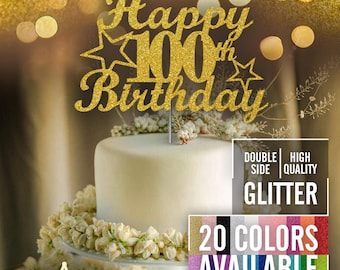 100th Birthday Cake Topper | Glitter Party Decoration | Happy Birthday Decor | Number 100 Milestone Celebration Elegant Topper for All Ages
