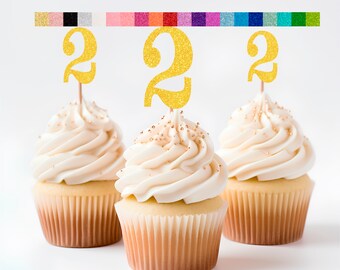 2nd Birthday Cupcake Toppers | Glitter Number 2 Decorations | 2nd Party Decor | Age 2 Milestone | Party Favors Birthday Party Supplies