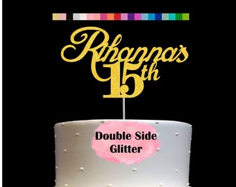 15th Birthday Cake Topper | Age 15 Number 15 | Personalized Name and Age | Glitter Party Decoration | Custom Cake Topper | Table Centerpiece