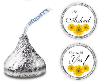 324 Sunflower Theme  He Asked She Said Yes  Kisses Wedding Sticker Wedding Bridal Shower Engagement Party Favors (CANDY NOT INCLUDED)