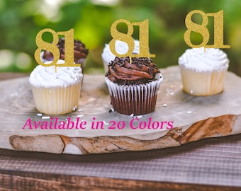 81st Birthday Cupcake Toppers | Glitter Number 81 Decorations | 81st Party Decor | Age 81 Milestone | Party Favors Birthday Party Supplies