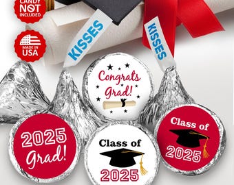 Class of 2025 Graduation Party Favors  (SET of 216 Stickers )  (candy not included) RED Graduation